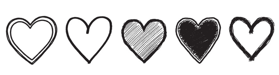 Artistic drawn black heart line element