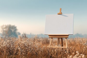 Blank Canvas on Wooden Easel in Autumn Field