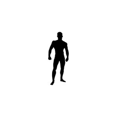 A strong, black silhouette of a muscular man, perfect for fitness, bodybuilding, or athletic themes.