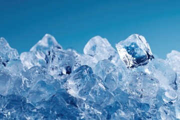 Obraz premium Close-up of ice cubes against a vibrant blue sky