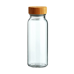 Glass water bottle with bamboo lid, isolated [Transparent Background PNG].