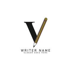Letter V Pencil Logo Design. Alphabet V Lead Pencil Icon