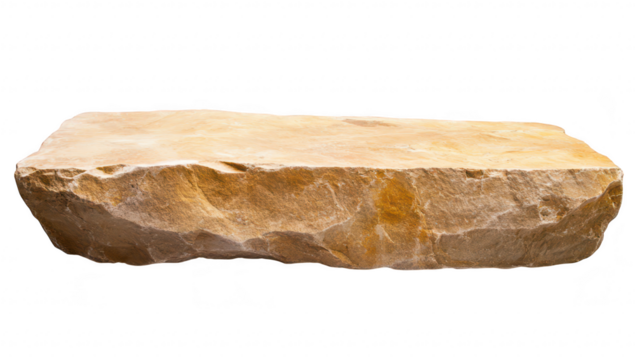 A natural. unrefined stone slab resting on a white background. its rugged texture and earthy tones. perfect for use in landscaping or artistic projects