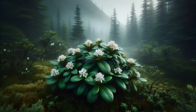 A northern ledum plant, Ai generated image