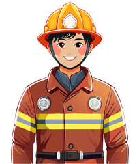 Smiling Male Firefighter. Cartoon illustration shows a friendly, smiling man dressed as a firefighter.