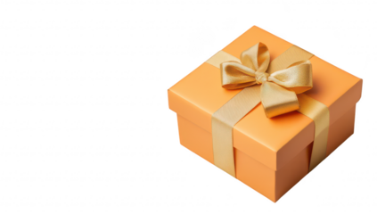 A beautifully wrapped orange gift box with a golden ribbon. placed on a clean white background. ideal for celebrations. special occasions. and promotional material