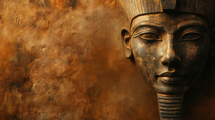 Ancient Egypt concept background with empty copy space. Egyptian pharaon Sphinx horizontal banner. Ancient Egyptian God creative poster. AI artwork digital illustration.