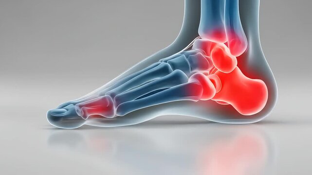 Anatomical Illustration Of Foot Anatomy Displaying Pain Points With Red And Blue Hues Against A Neutral Background