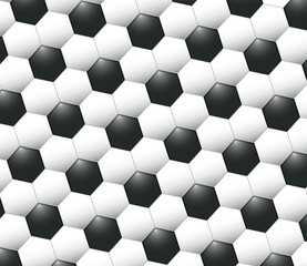 Seamless vector leather black and white soccer ball pattern design. Ideal background for soccer ball or football website. Hexagonal cell texture.