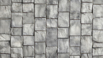 A close-up view of a textured gray stone wall featuring various shapes and sizes of stones arranged in a pattern. suitable for architectural design or interior decoration projects