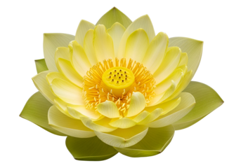 A radiant, pale yellow lotus blossom, vibrant and detailed, captivates with its delicate petals and vivid yellow center against a striking black backdrop.