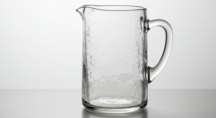 Elegant Textured Glass Pitcher with Handle on a Neutral Background, Ideal for Serving Refreshments at Home or in a Professional