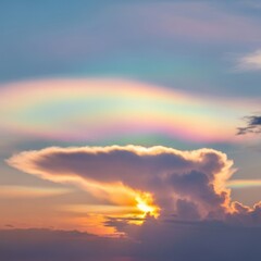 Fototapeta premium Ephemeral beauty of iridescent clouds at sunset, painted sky landscape