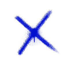 Bold blue spray paint x mark isolated on transparent background