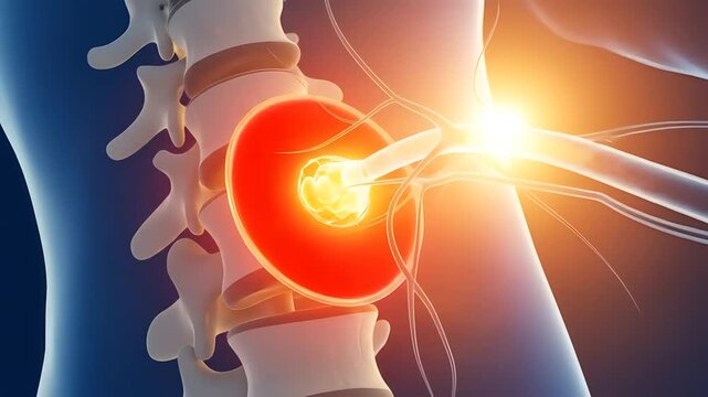 Medical Illustration Of Glowing Spinal Injury With Animated Sciatic Nerve Pain