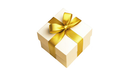 Obraz premium A beautifully wrapped white gift box adorned with a shiny golden ribbon. placed elegantly on a soft. neutral background. perfect for celebrations and special occasions