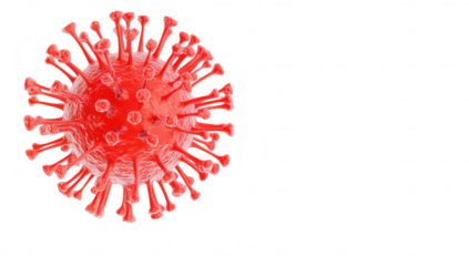 A detailed close-up of a red virus model its unique structure. set against a clean white background. ideal for educational materials or health-related content