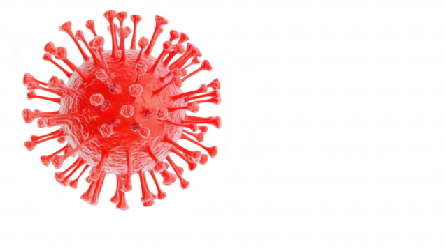 A detailed close-up of a red virus model its unique structure. set against a clean white background. ideal for educational materials or health-related content