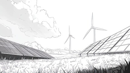 Fototapeta premium Renewable energy landscape illustration