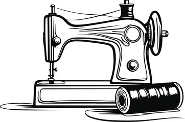Minimal line art of sewing machine with thread roll 3