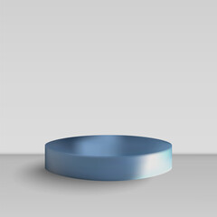 Blue podium on a studio background with a soft shadow for advertising. Eps 10
