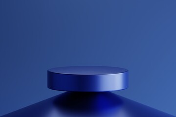 A sleek, minimalist blue product platform, seemingly floating against a monochromatic backdrop.