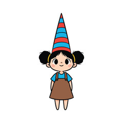 A cute girl with a striped hat isolated on white background is smiling