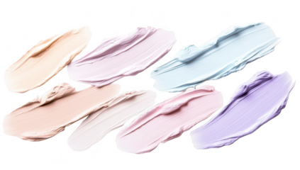 A arrangement of pastel-colored paint strokes laid out on a clean white background. various shades for artistic inspiration and creative projects