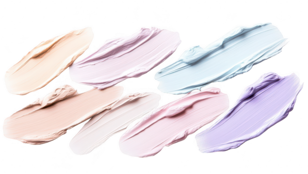 A arrangement of pastel-colored paint strokes laid out on a clean white background. various shades for artistic inspiration and creative projects