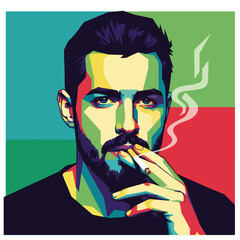 A man with a beard smoking a cigarette in a pop art style