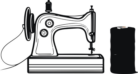  Minimal line art of sewing machine with thread roll.