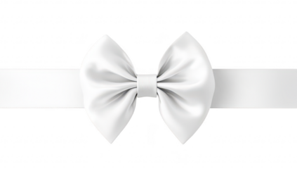 A pristine white satin bow tied elegantly on a smooth white ribbon. a minimalist design perfect for gift wrapping. celebrations. or decorative purposes in a bright. neutral setting
