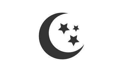 Crescent moon and stars silhouette on a white background