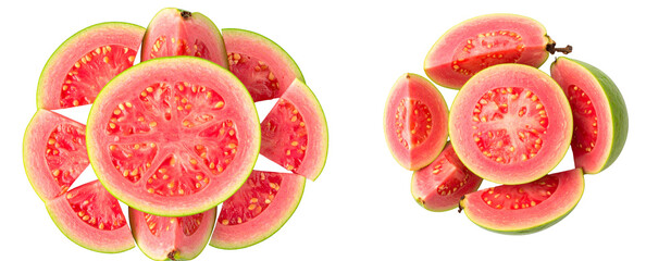 Naklejka premium Sat of Top-View Pink Guava Slice Arrangement – Realistic Cut Fruit PNG