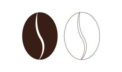 Two coffee beans one colored one outline illustration