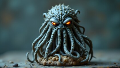 A tiny figure of a fearsome sea creature with multiple tentacles, snakelike hair, and a stone cold gaze, embodying the mythical Medusa kraken.