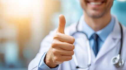 A smiling doctor giving a thumbs-up with a stethoscope around his neck.