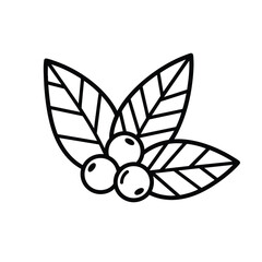 A simple black line art icon of a plant sprig with three leaves and a cluster of berries.