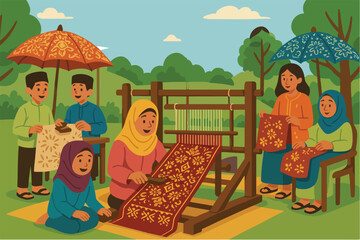 Malaysian Songket Weaving: Traditional Textile Craft with Detailed Pattern
