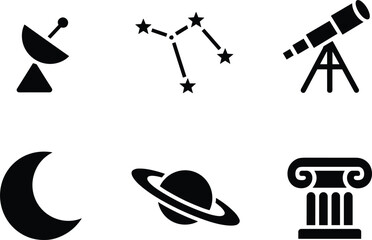 Astronomy Icons Set Telescope Planet Moon Constellation Graphics vector illustration