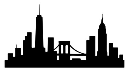 Obraz premium New York City Skyline Silhouette with Bridge and Skyscrapers – Minimalist Symbol of Urban Culture, Connectivity, and Architectural Identity