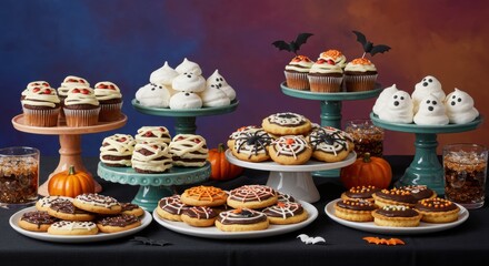 Naklejka premium Spooky Halloween Treats Cupcakes, Cookies, and Meringues