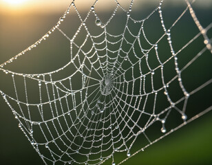 Intricate Spider Web, Center Detail, Dew Drops, Macro Photography, Natural Pattern