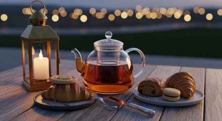 Cozy Evening Tea With Pastries And Candle Light