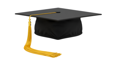 Graduation cap with gold tassel for academic achievement isolated PNG with Transparent Background