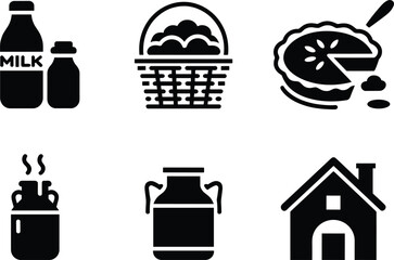 Farm Icons Milk Bottles Basket Pie Milk Jug House Hot Milk food agriculture
