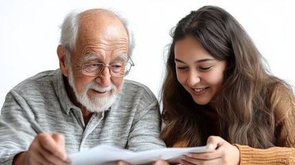Sharing joyful moments grandfather and granddaughter reading together in a cozy indoor setting