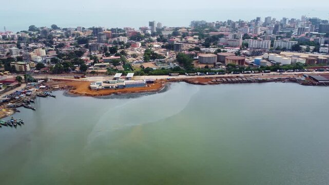 Aerial view of freetown, sierra leone, showcasing the coastal citys landscape and urban development Guinea
