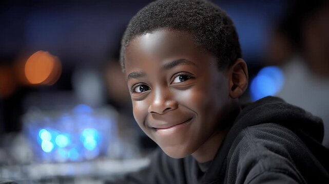 Smiling African American Boy Studying in Classroom