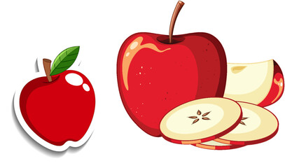 Red apple and pear fresh fruit illustration with leaf icon